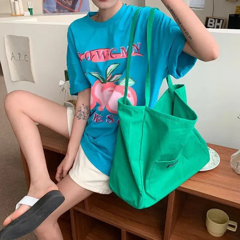 Canvas Bag High Quality Reusable Shopping Shoulder Women Simple Casual Daily Use Handbag Female Portable Folding Purse_voghion.com