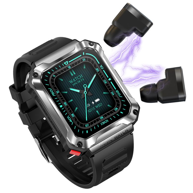 Relógio inteligente com monitor de pressão arterial, frequência cardíaca e SpO2, fones de ouvido Bluetooth TWS, rastreador de condicionamento físico 2 em 1 para Android, à prova d'água IPX5_voghion.com