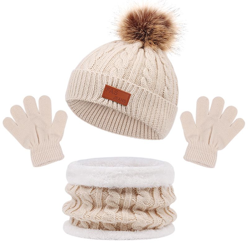 children's hat scarf gloves three-piece autumn and winter New Single ball baby hat_voghion.com