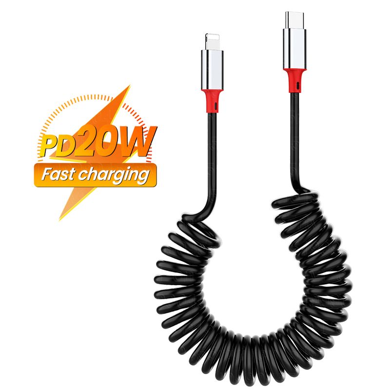 1.8M PD 20W Spring USB C Cable for iPhone Fast Charging 8 Pin To Type C Retractable Kable for iPhone 14 13 12_voghion.com