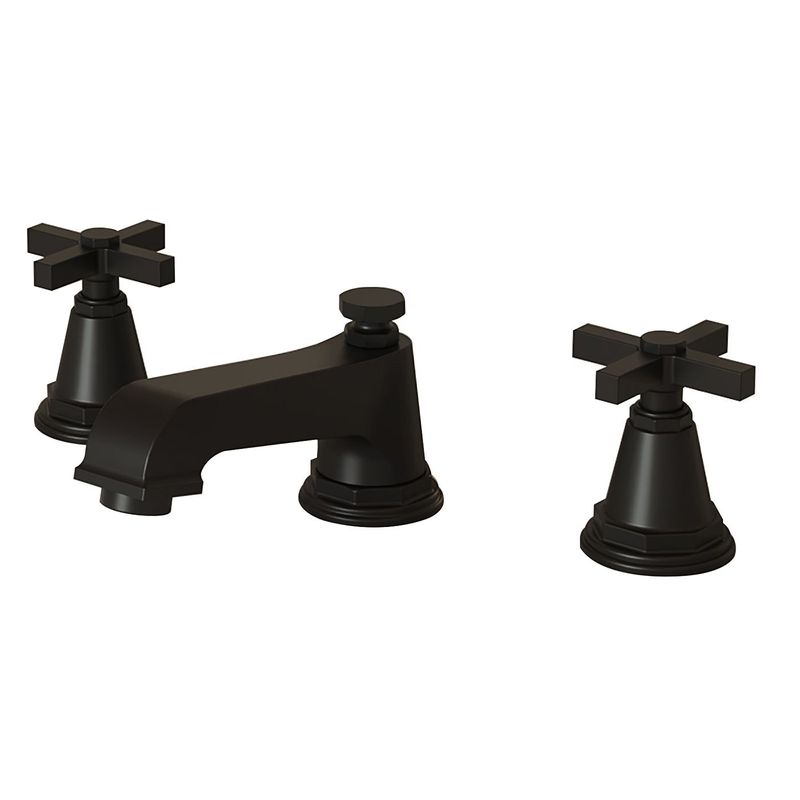 8 In. Widespread Double Handle 3 Hole Bathroom Faucet Water-Saving With Metal Drain In Matte Black_voghion.com