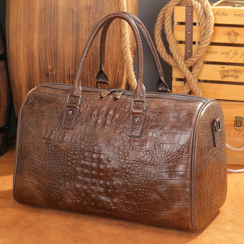 Handbag Travel Bag Large Capacity Leather Travel Bag Crocodile Print Gym Bag Cowhide Duffel One Shoulder Diagonal Span_voghion.com