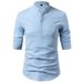 Men's Casual Linen-Like Short Sleeve Shirt With Stand Collar – Breathable & Lightweight For Summer & Spring_voghion.com