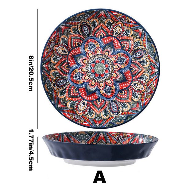Bohemian Ceramic Dinnerware Set - Handcrafted Pasta & Steak Plates For Home & Restaurant Use_voghion.com