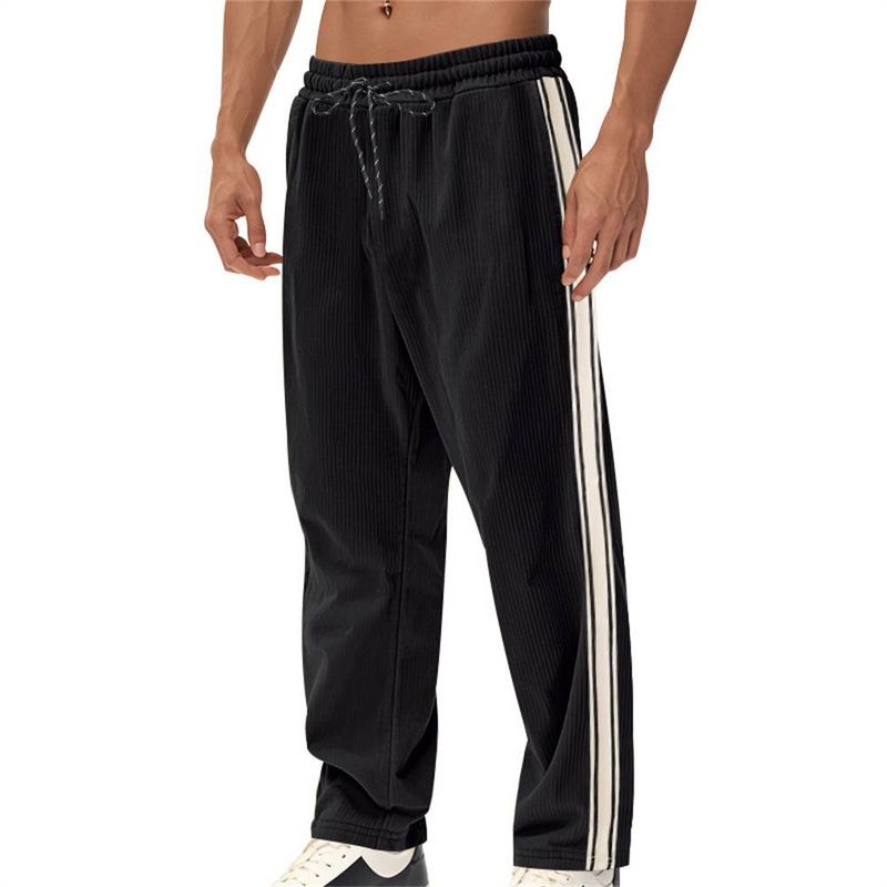 Calça de moletom masculina, moda primavera/outono 2025, cintura média, listrada, casual, solta, esportiva, de veludo cotelê, calças compridas, tamanho S-3XL_voghion.com