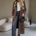 Elegant Belted Long Trench Coat – Women’s Suede-Like Polyester Coat With Notched Lapel For Office & Evening Wear_voghion.com