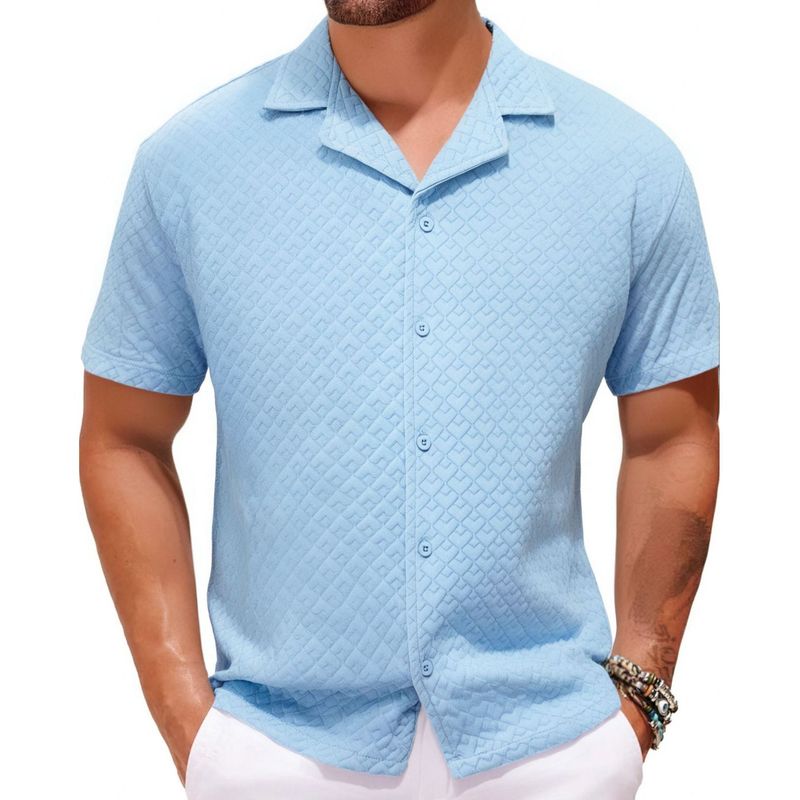 Men's Clothin Summer New Men's Clothing American Casual Short Sleeved Shirt Cuban Collar Button Casual Jacquard Shirt A0302_voghion.com