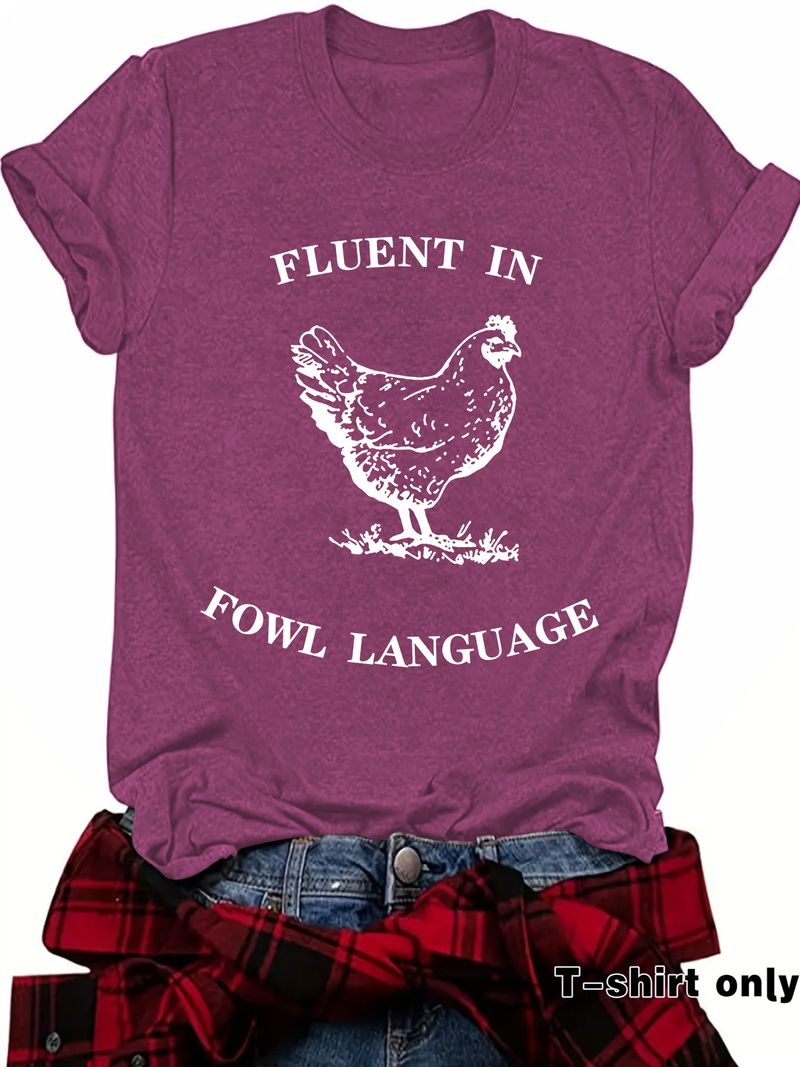 Lässiges T-Shirt FLUENT IN VOWL LANGUAGE Sommer-Kurzarm-Top mit Rundhalsausschnitt für Damen_voghion.com