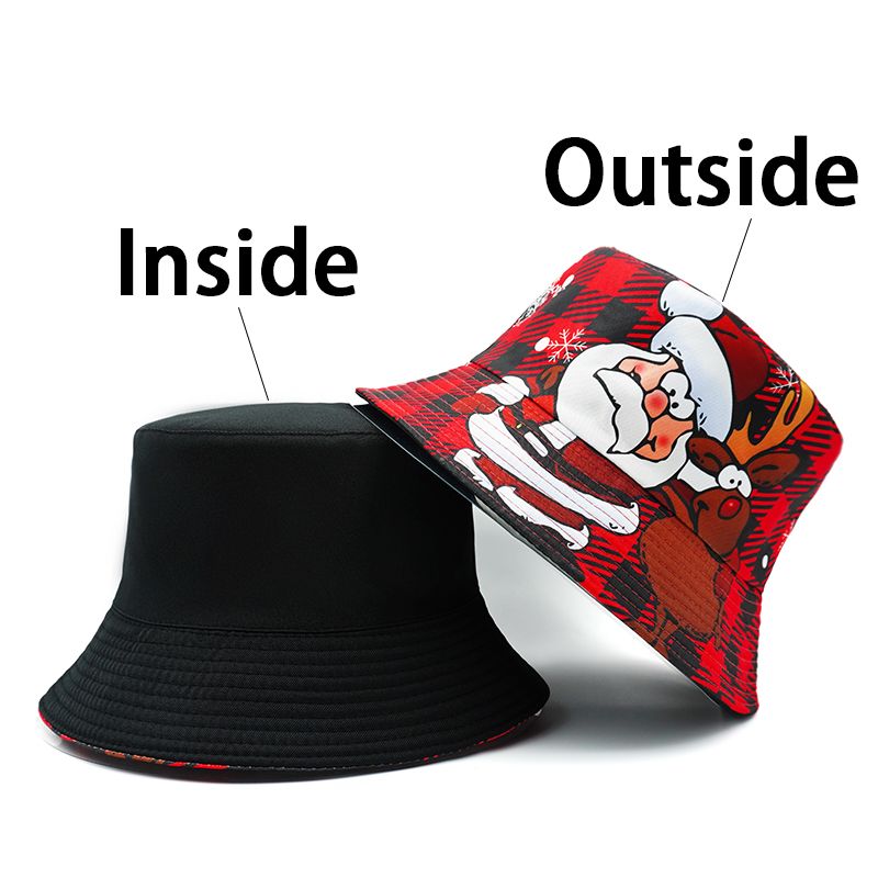 Fashion Bocca Cartoon Santa Claus Bucket Hat Christmas Pattern Elk Deer Fisherman Hats Location Design Panama Cap Festival_voghion.com