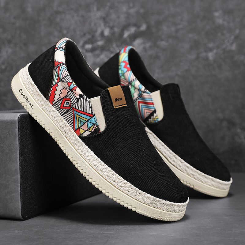 Men's Ethnic Style Canvas Slip-On Shoes for Summer 2024_voghion.com