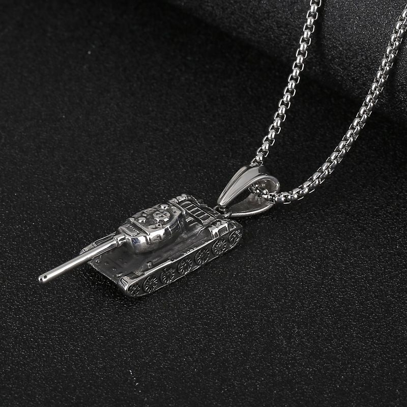 Herrenschmuck: Trendige Halskette mit Panzeranhänger aus Edelstahl im Used-Look, geometrisches Design im Militärstil, einzigartiges Statement-Stück für die Freizeit_voghion.com