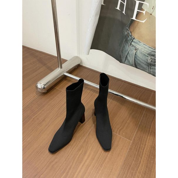 Stivali alti e corti da donna, autunno inverno 2024, nuovi, con tacco spesso, punta rovesciata, eleganti, versatili, elasticizzati, sottili, in maglia_voghion.com