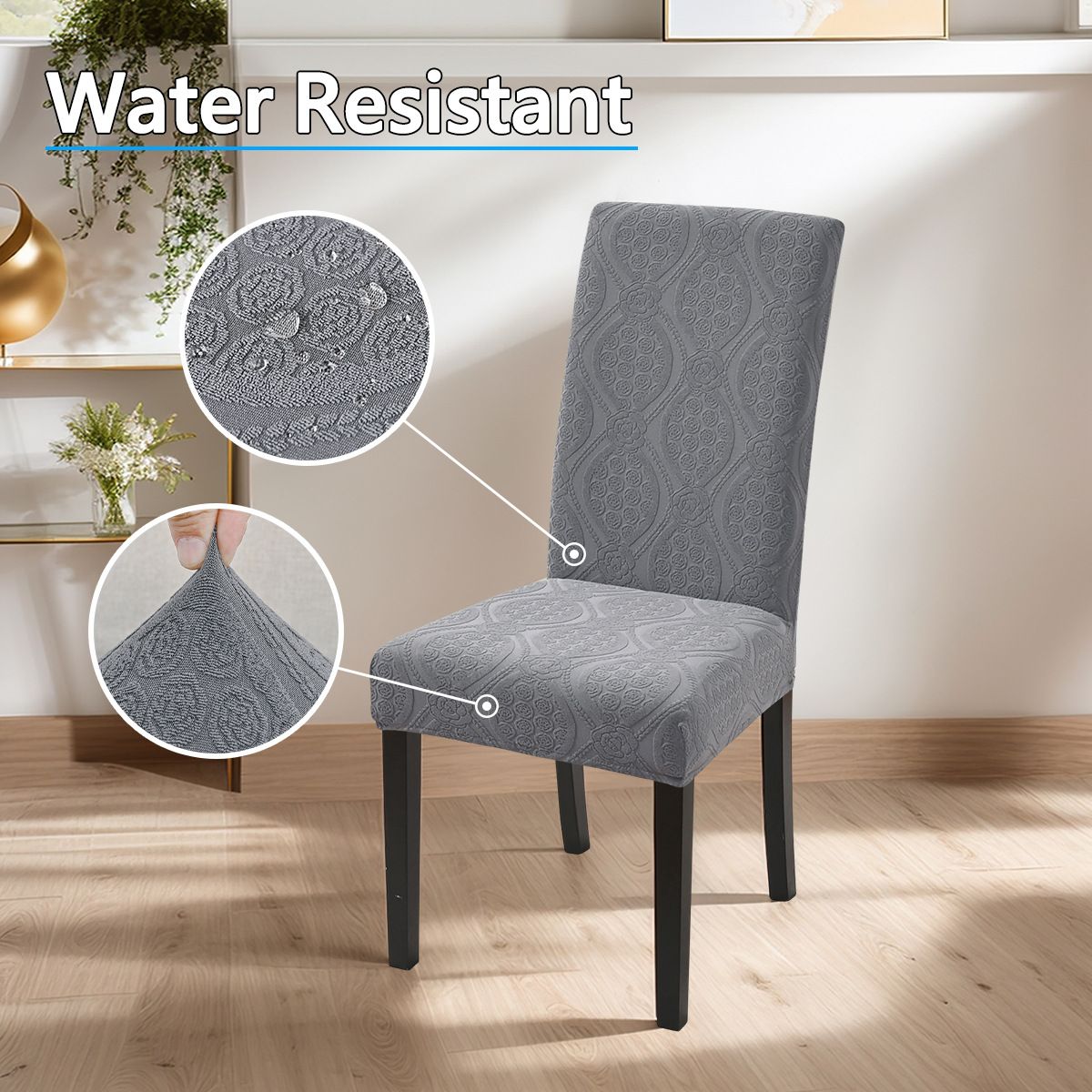 Housses de chaise élastiques Jacquard – Résistantes à l'eau, extensibles et universelles – 92 % polyester, 8 % élasthanne (220 g/m²) Pour chaises de salle à manger, de bureau et d'événement_voghion.com