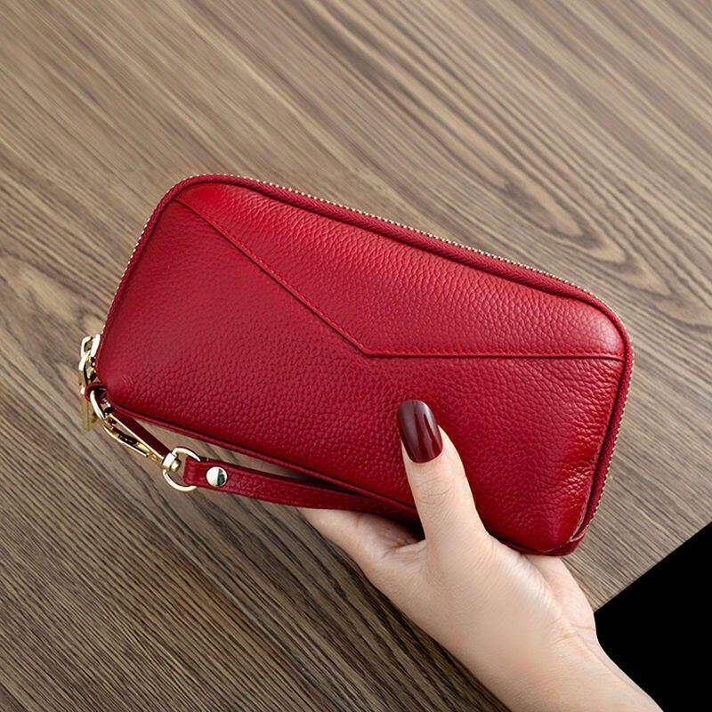 Neu Leder Große Kapazität Tasche Zipper frauen Rindsleder Lange_voghion.com