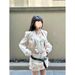 Autumn Glossy Satin Tassel Patchwork Textured Fashionable Short Blazer Heavy Craft Tube Top Half Skirt Set For Women_voghion.com