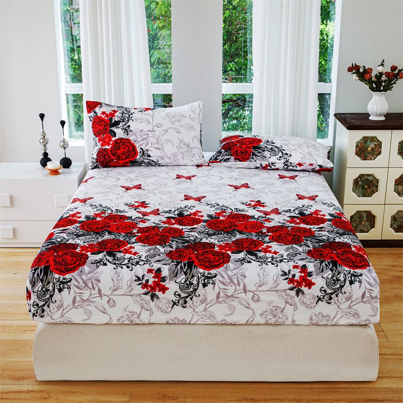 Fitted Sheet New Pillowcase Bedding Floral Mattress Dust Cover_voghion.com