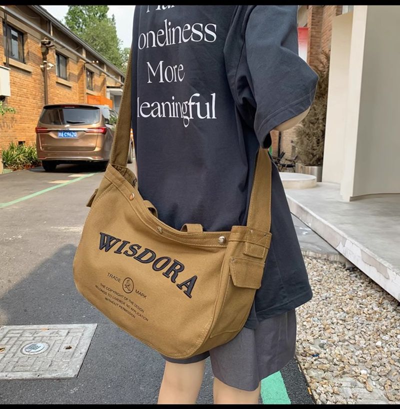 Trendy Umhängetasche Damen Große Kapazität Canvas Tasche Herren Bedruckte Tasche Studenten Pendler Einkaufstasche Schultertasche_voghion.com