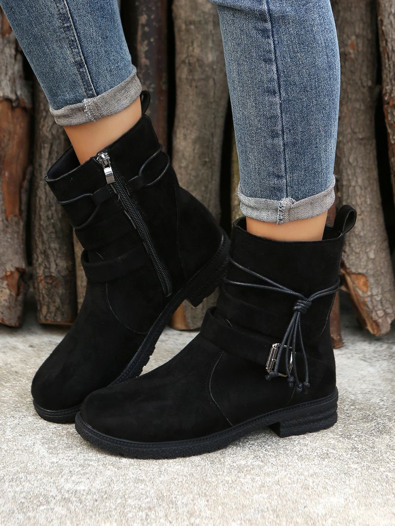 Women's shoes plus size short boots women's autumn and winter new casual retro Martin boots side zipper belt buckle women's boots_voghion.com