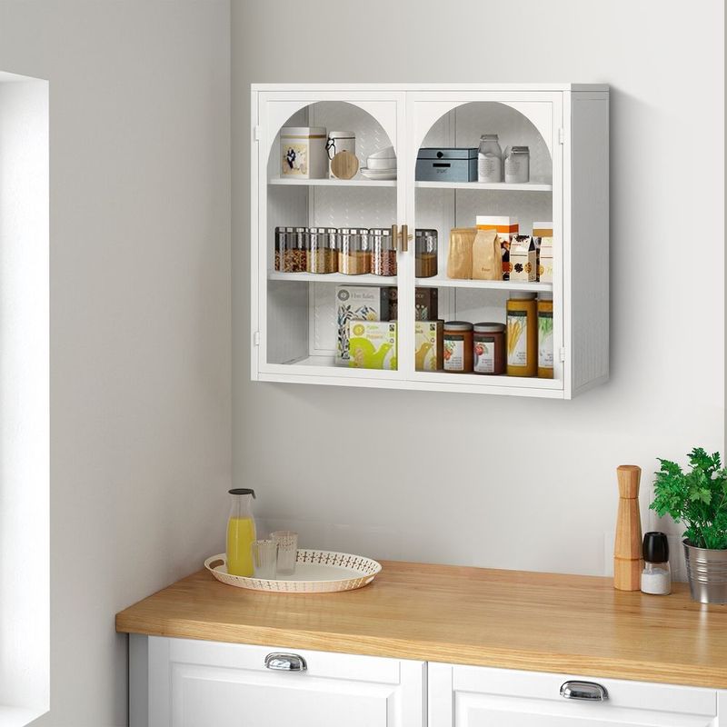 27.56'Glass Doors Modern Two-door Wall Cabinet With Featuring Three-tier Storage For Entryway Living Room Bathroom Dining Room,Wall Cabinet With Cha_voghion.com