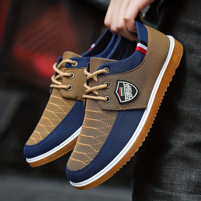 2023 Mens Breathable Canvas Skate Shoes Lace-up, Non-slip, Round Toe, Alphabets Pattern - Perfect for Outdoor Activities_voghion.com
