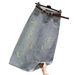 Embroidered Denim Midi Skirt With Rhinestones, High Waist A-Line Slimming Pencil Skirt With Side Slit, Elegant Casual Floral Design For Women_voghion.com