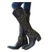 Bottes hautes à talons moyens et épais pour femmes, pointures 40 à 43, style automne-hiver, avec rivets._voghion.com