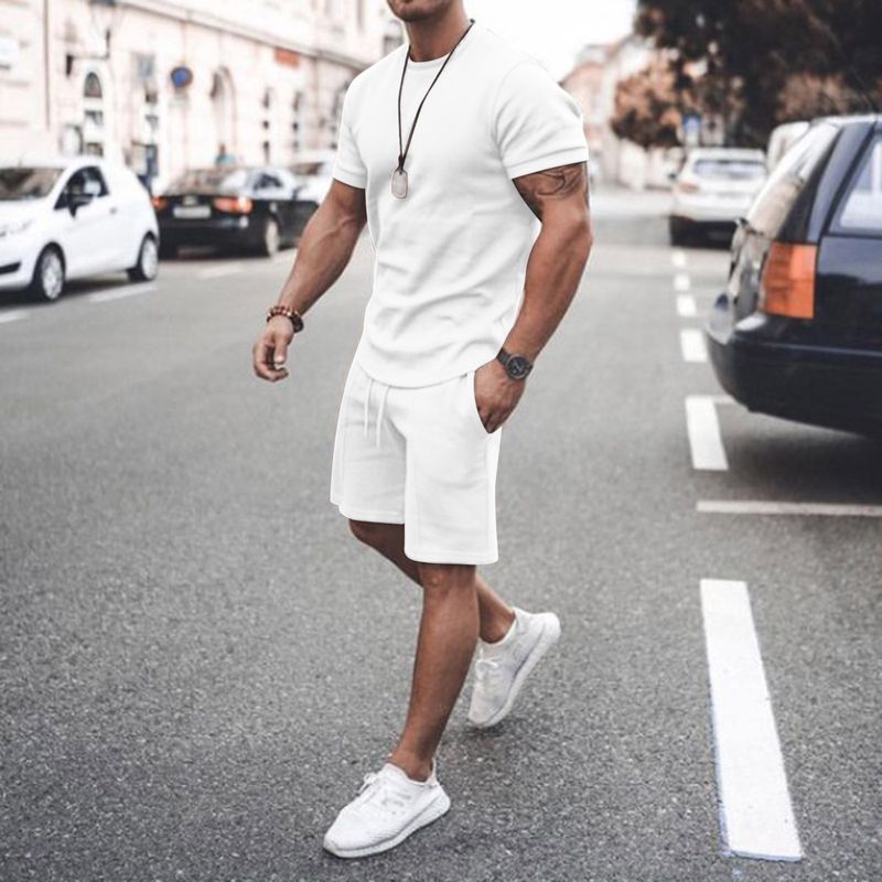 Ombre Design, Trendy Comfy Zip Polo And Plain Drawstring Waistband Shorts Set_voghion.com