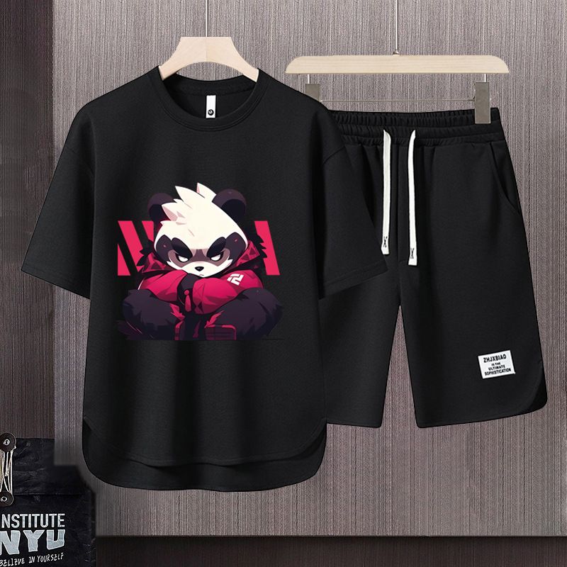 Men's Clothing 2024 Waffle Casual Summer Suit Men's Loose Teen Short sleeved T shirt Shorts Handsome Two piece Suit_voghion.com