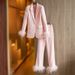 Women's Clothing Internet celebrity style pink feather splicing suit two piece suit temperament dress pants suit cross border_voghion.com
