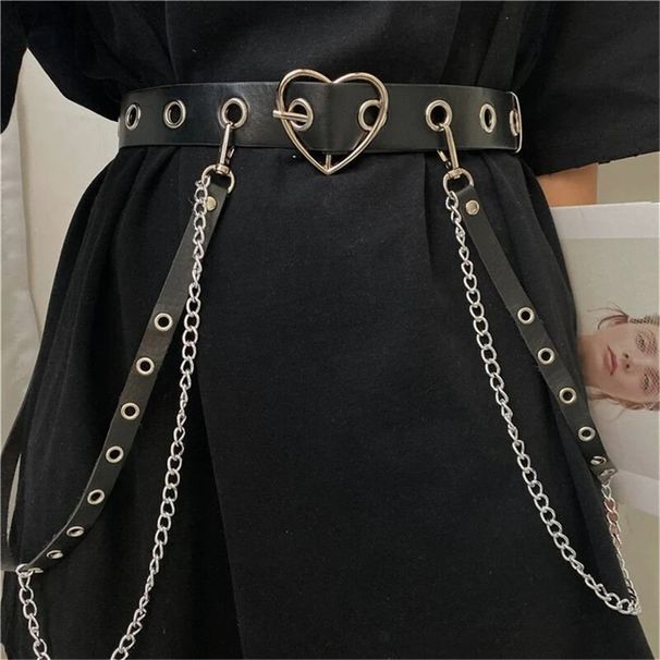 Cintura con fibbia a cuore giocattolo del sesso per corsetto da donna Corsetto in pelle PU Catena in vita Y2k Accessori Gothic Techwear Desi_voghion.com