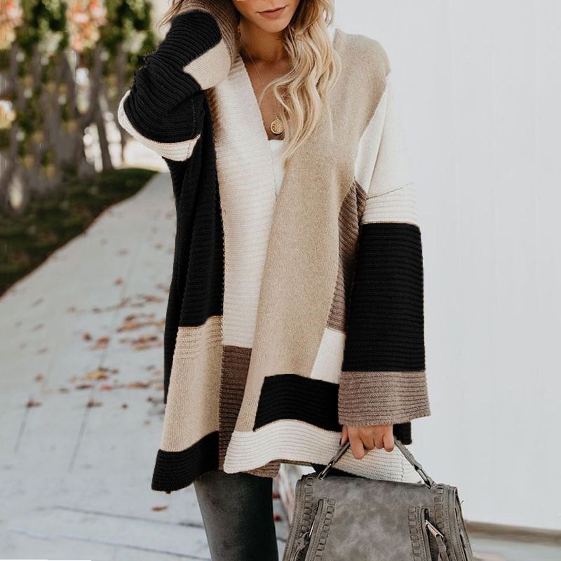 Dameskleding Herfst- en wintertrui Grote maat losse geometrische kleur bijpassende trui vest_voghion.com