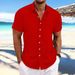 Men's Clothing Cotton And Linen Striped Jacquard Casual Loose Short Sleeved Shirt_voghion.com