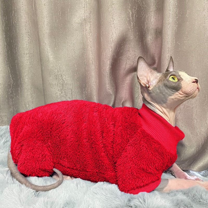 Haarloser, verdickter Bauchschutz, vierbeinige Sphynx-Katze, Devon, Herbst- und Winterkleidung, doppelseitiges Fleece, bequem_voghion.com