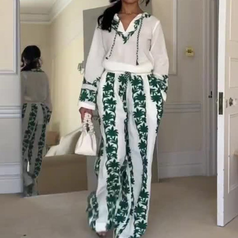 Damen High-End-bedruckter, langärmliger, lockerer Home-Fashion-Anzug für Damen_voghion.com