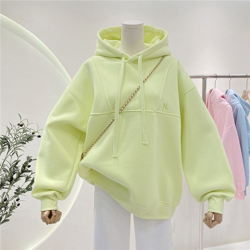 Kadınlar İçin Kalın Polarlı Kapşonlu Sweatshirt, 2024 Sonbahar Ve Kış Büyük Boy Çok Yönlü, Niş Kazak Kapüşonlu_voghion.com