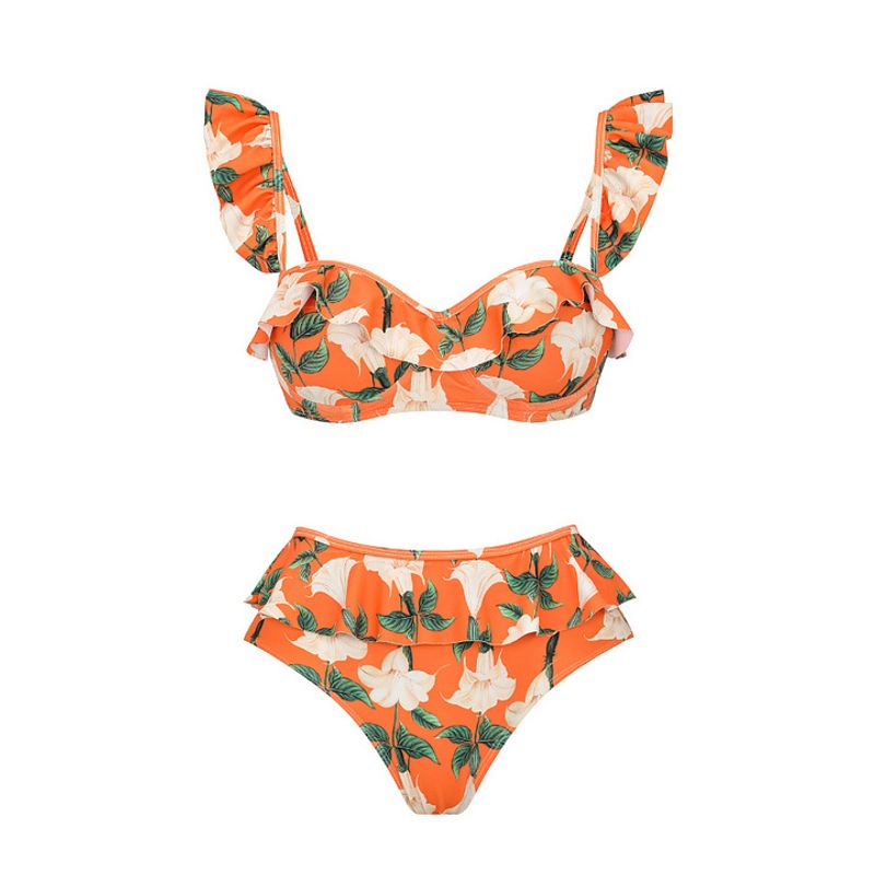 Nieuw bikini-splitbadpak voor dames, sfeervol badpak met ruches, hoge taille en wikkelrok_voghion.com