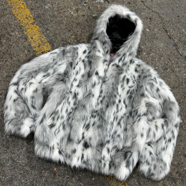 Cappotto lungo unisex in peluche - Cappotto invernale con cappuccio streetwear, giacca oversize in pile con cerniera (nero e bianco, S-XL)_voghion.com