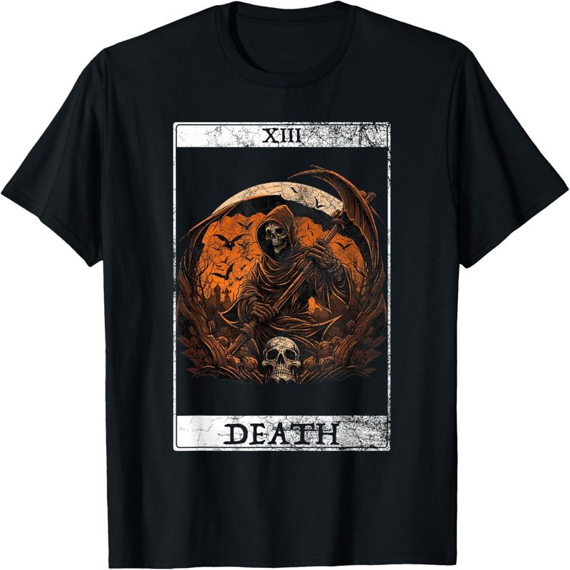 Vintage Death Tarot Card Grim Reaper Occult Satan Halloween T-Shirt._voghion.com
