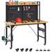 48''Adjustable Workbench With Pegboard, Heavy Duty Wooden Desktop Workbench With Wheels, 1600 Lb. Load Capacity, Rolling Workbench With AC/USB Outlet, Hooks, Shelf, For Garage, Workshop, Office, Home._voghion.com