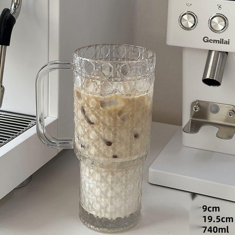 Giant Mug Handle And Straw, Large Capacity Glass For Women, High-Value Office Coffee Cup With Lid_voghion.com