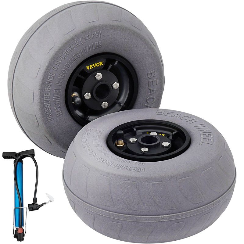 VEVOR Beach Balloon Wheels, 9" Replacement Sand Tires, PVC Cart Tires For Kayak Dolly, Canoe Cart And Buggy W/Free Air Pump, 2-Pack_voghion.com