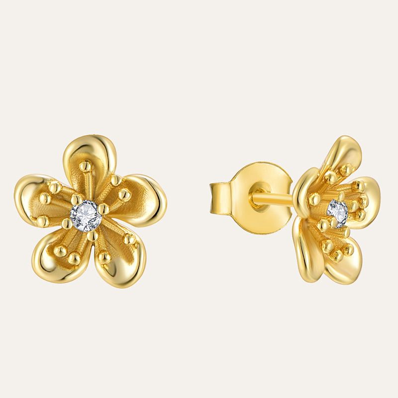 Set di due pezzi di collana con ciondolo a forma di fiore di pesco in argento sterling S925 placcato in oro 14k_voghion.com