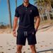 Men's Summer Slim-Fit Polo Shirt & Shorts Set - Breathable Mesh Short Sleeve Embroidered Casual Outfit (White/Navy/Orange/Black/Red/Teal/Army Green_voghion.com