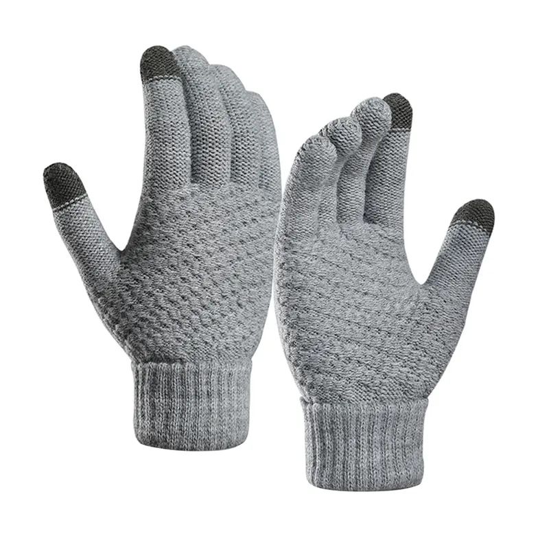 Doigt hiver automne chaud épais hommes femmes unisexe tricoté pleine solide mode épaissir mitaines Sport en plein air_voghion.com