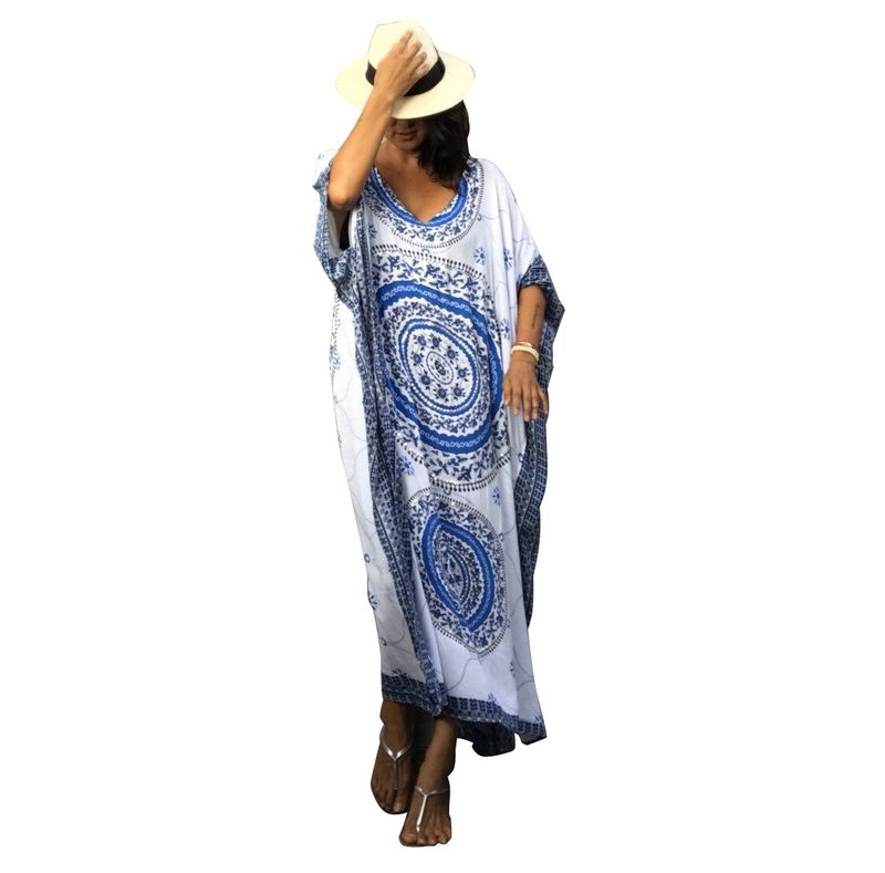 Dameskleding Katoenen positionering Bloem Los Dames Rayon Bloemenprint Lange Strand Cover-Up Jurk Boho Maxi Kimono Robe Voor Vakantie Resort Wear_voghion.com