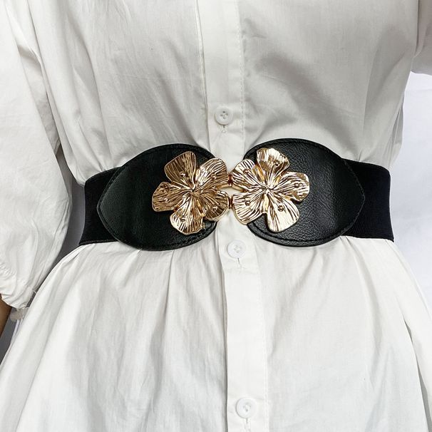 Cinto elástico feminino com decoração de flores grandes para vestidos e jaquetas de plumas_voghion.com