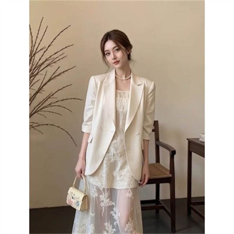Franse high-end socialite kleine stijl blazer camisole witte jurk voor vrouwen lente volwassen tweedelige set_voghion.com