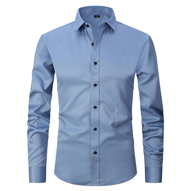 Men's Clothing New Stretch Shirt Men's Long Sleeve Thin Cross Border Men's Fashion Men's Shirt Youth Men's Tops Slim Pure_voghion.com