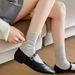 Spring And Summer Thin Socks Women's Hollow Four Leaf Clover Trendy Mid Tube Women's Socks Cream White Mesh Boneless Pure Cotton Pile Socks_voghion.com