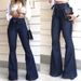 high waist micro elastic lace up flared pants wide leg pants women's jeans_voghion.com